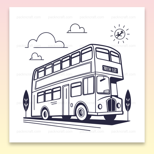 Illustration de bus à impériale vintage en style monochrome pour projets créatifs et décoratifs.