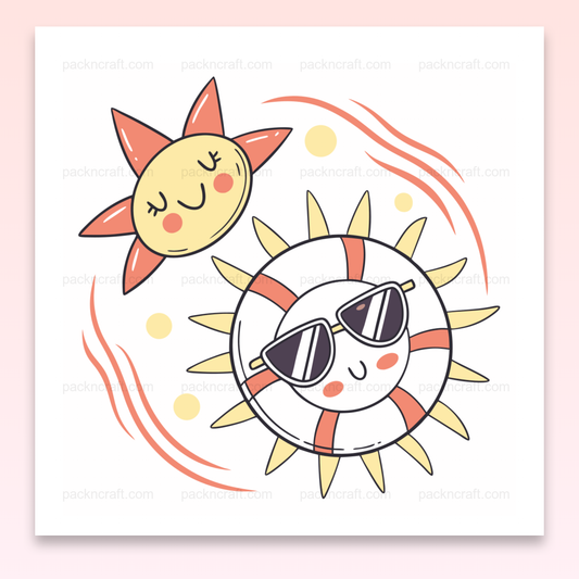 Illustration d'un soleil portant des lunettes de soleil, thème estival pour papeterie et déco DIY