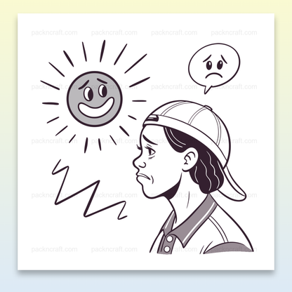 Adolescent pensif avec un soleil souriant, style sketch, pour projets créatifs