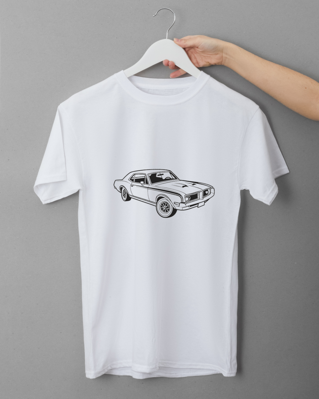Image du Mercury Cougar 1967 stylisée pour projet papeterie.