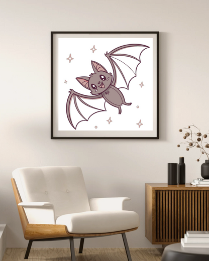 Cadre avec motif chauve-souris joyeuse style kawaii sur fond nocturne
