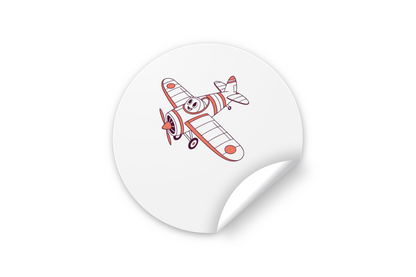Sticker avec avion cartoon en vol joyeux sur fond aérien axé aventure céleste