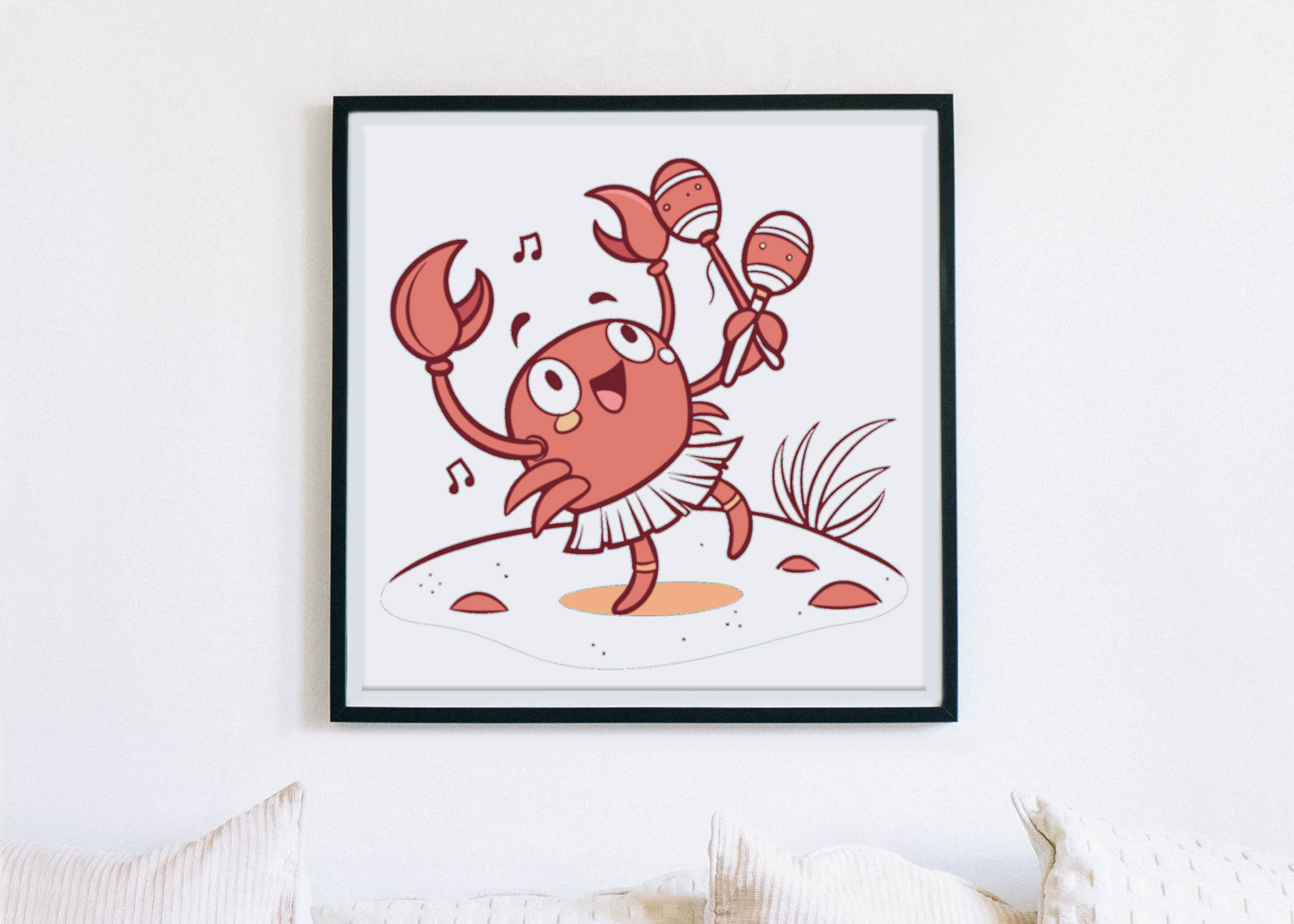 Cadre avec crabe joyeux dans un style marin et fantaisie