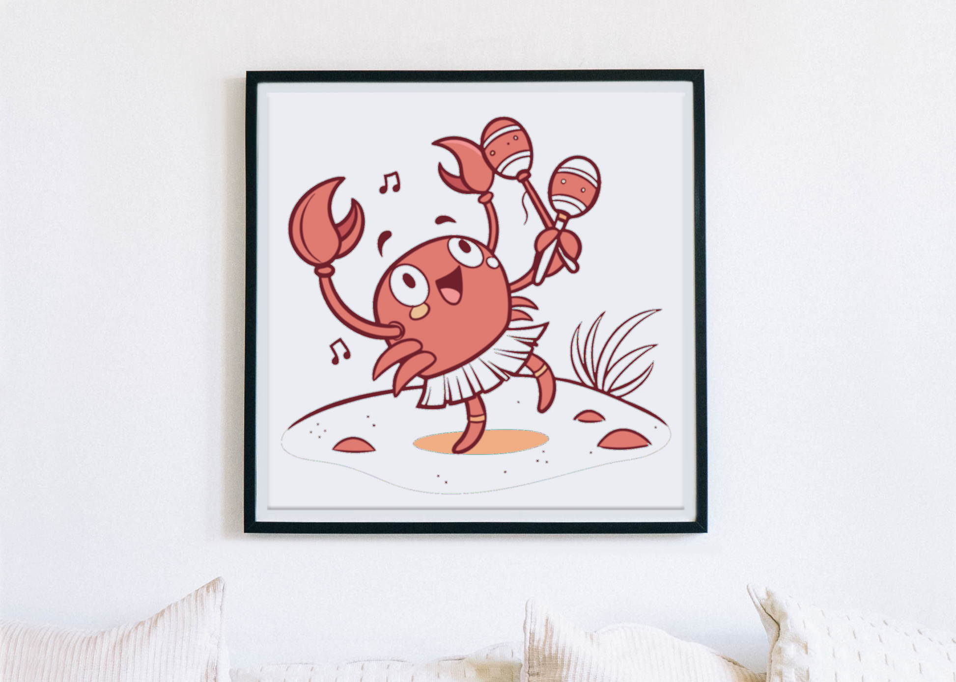Cadre avec crabe joyeux dans un style marin et fantaisie