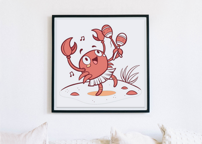 Cadre avec crabe joyeux dans un style marin et fantaisie
