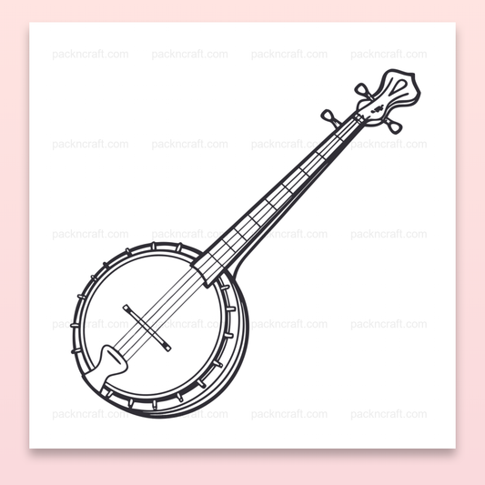 Illustration numérique de banjo minimaliste en SVG pour projets créatifs et déco.