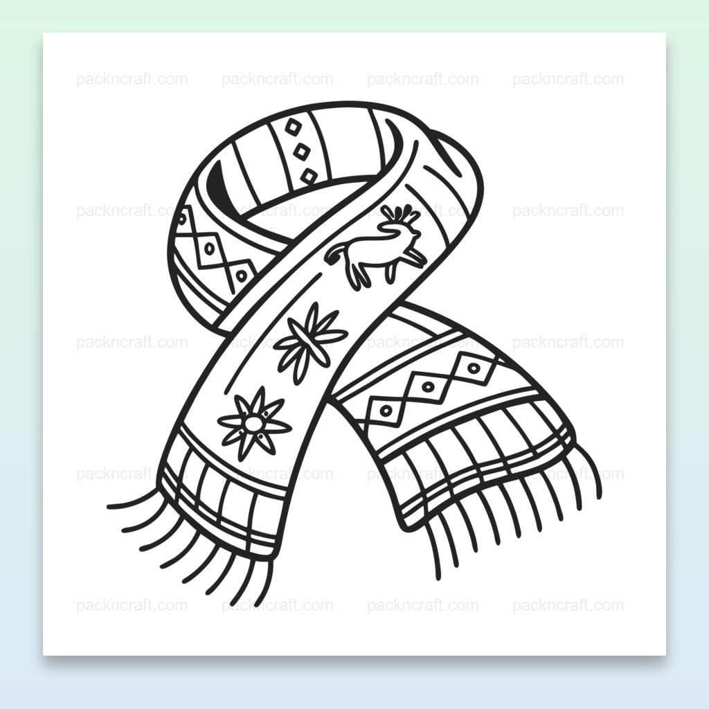 Illustration numérique d'une écharpe bohème avec motifs pour projets créatifs.