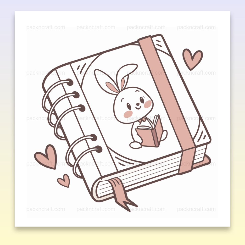 Illustration adorable d'un lapin lisant un livre, fichier numérique SVG pour projets créatifs