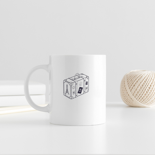 Design de mug avec valise stylisée élégante pour les passionnés de voyage