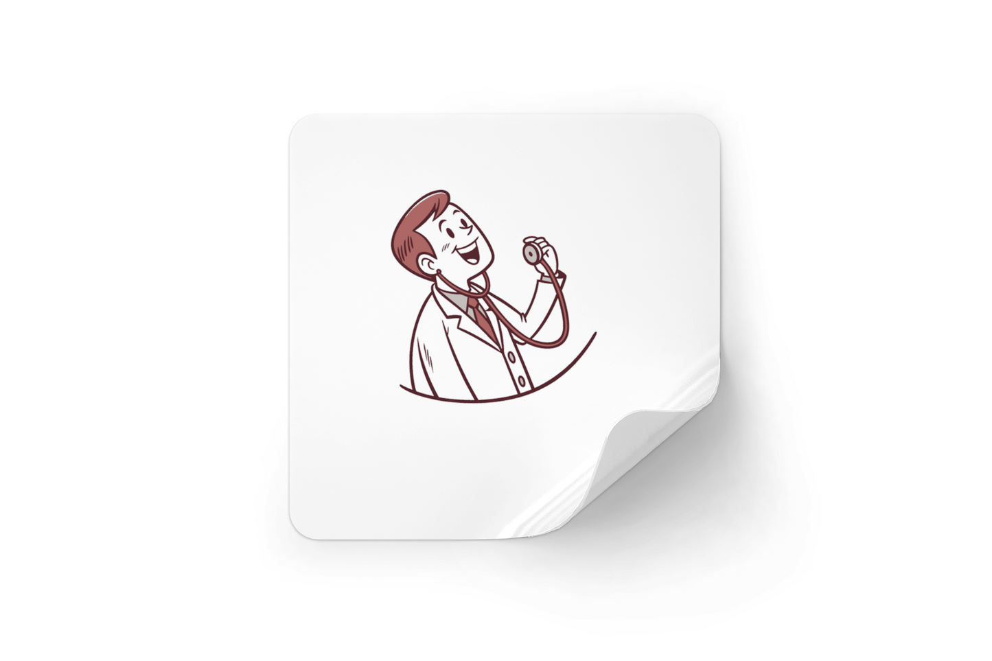 Illustration rétro docteur heureux en sticker, Design vintage docteur heureux avec stéthoscope en image, Docteur souriant, design pour mugs, Image docteur heureux pour t-shirts, Élément décoratif cadre docteur heureux
