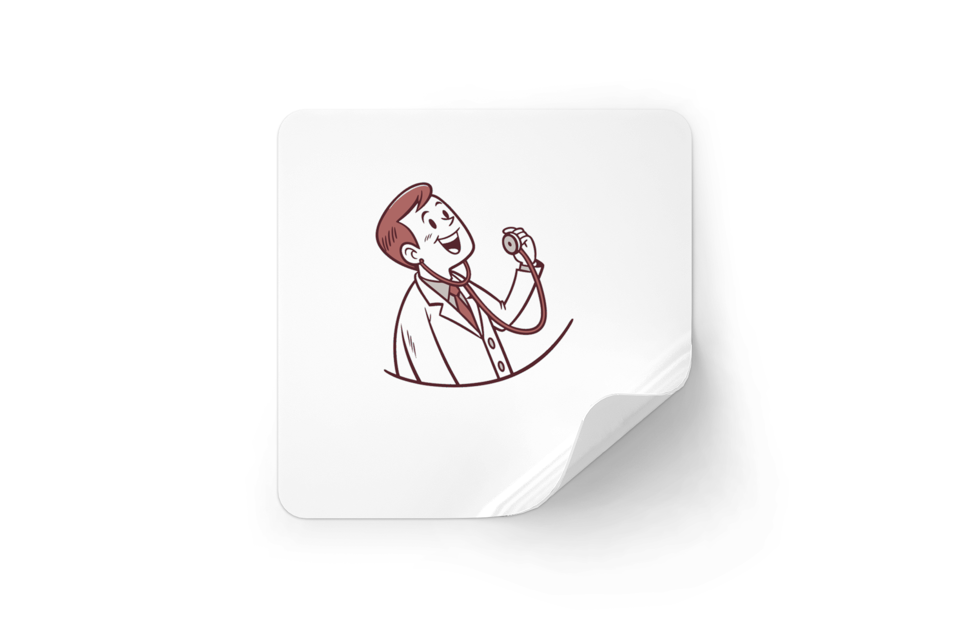 Illustration rétro docteur heureux en sticker, Design vintage docteur heureux avec stéthoscope en image, Docteur souriant, design pour mugs, Image docteur heureux pour t-shirts, Élément décoratif cadre docteur heureux