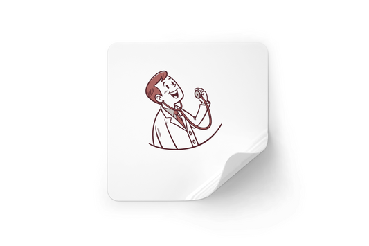 Illustration rétro docteur heureux en sticker, Design vintage docteur heureux avec stéthoscope en image, Docteur souriant, design pour mugs, Image docteur heureux pour t-shirts, Élément décoratif cadre docteur heureux
