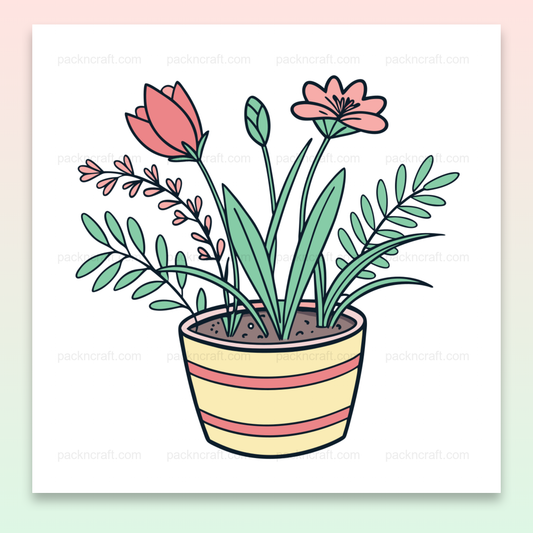 Illustration de fleurs colorées en pot, parfaite pour la décoration et projets DIY.