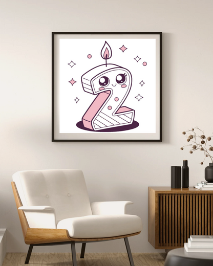 Cadre décoratif avec bougie kawaii, parfait pour égayer un espace de vie.