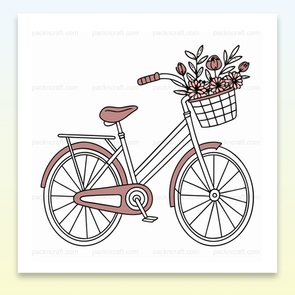 Illustration de vélo vintage avec panier fleuri, idéale pour projets DIY.