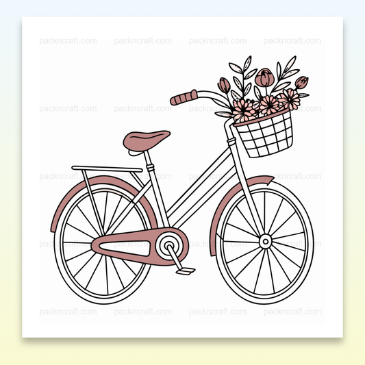 Illustration de vélo vintage avec panier fleuri, idéale pour projets DIY.
