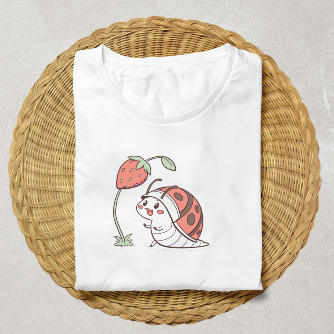 T-shirt amusant avec escargot kawaii sous fraise au style nature joyeuse
