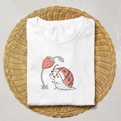 T-shirt amusant avec escargot kawaii sous fraise au style nature joyeuse