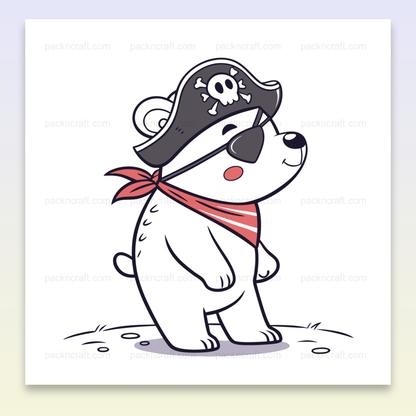 Illustration d'un ours pirate joyeux en style kawaii, idéale pour projets créatifs et éducatifs
