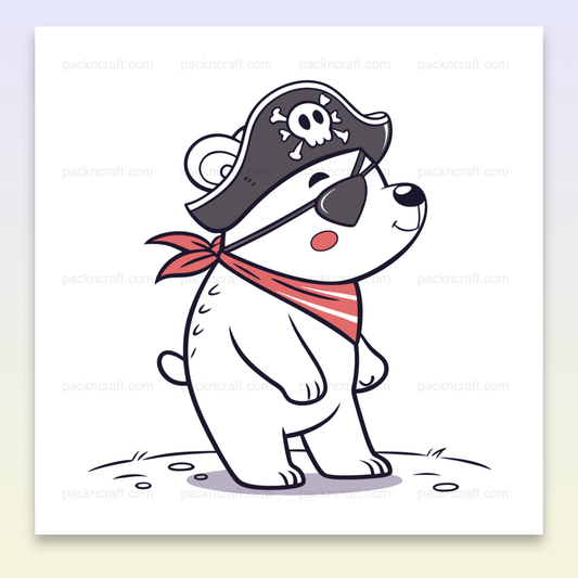 Illustration d'un ours pirate joyeux en style kawaii, idéale pour projets créatifs et éducatifs
