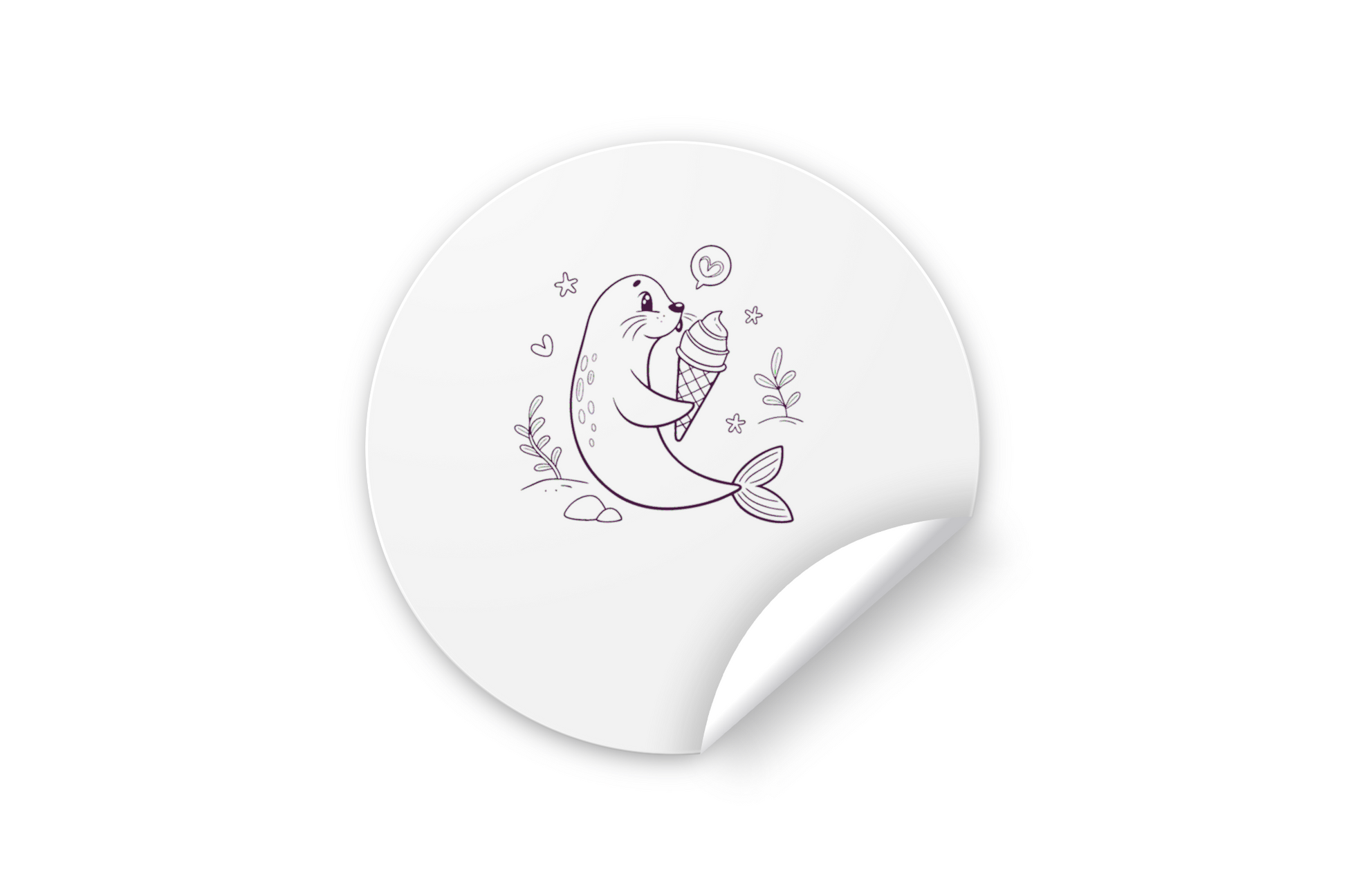Sticker décoratif marin avec phoque kawaii savourant un cornet
