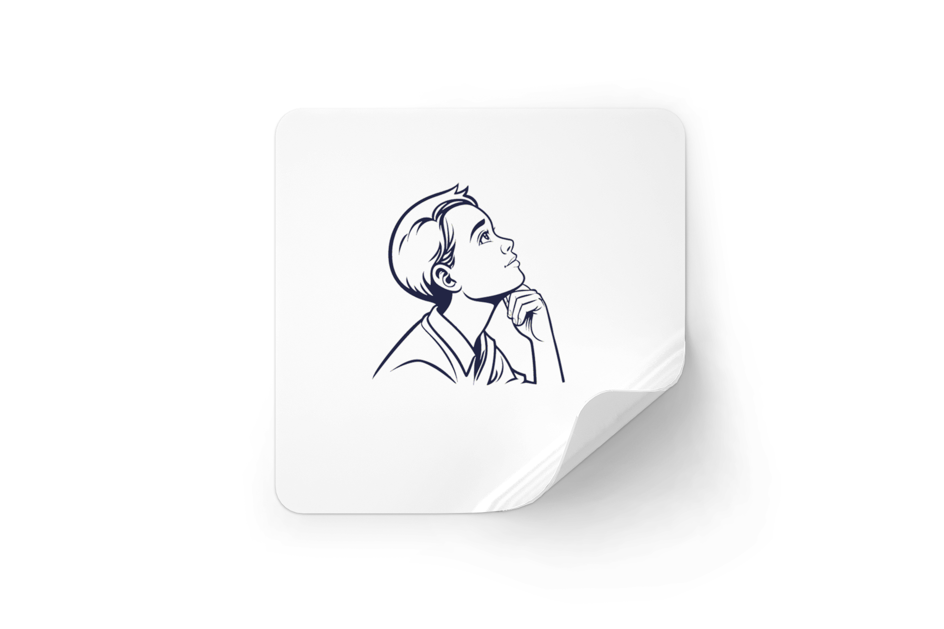 Sticker éducatif avec illustration numérique de garçon pensif, style rêveur et captivant
