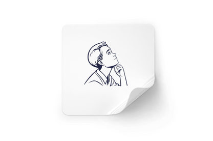 Sticker éducatif avec illustration numérique de garçon pensif, style rêveur et captivant