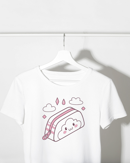 T-shirt enfant blanc orné d'un nuage kawaii souriant pour une touche ludique