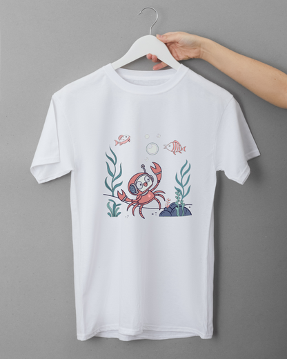 T-shirt avec crabe plongeur en style doodle pour une touche d'aventure aquatique