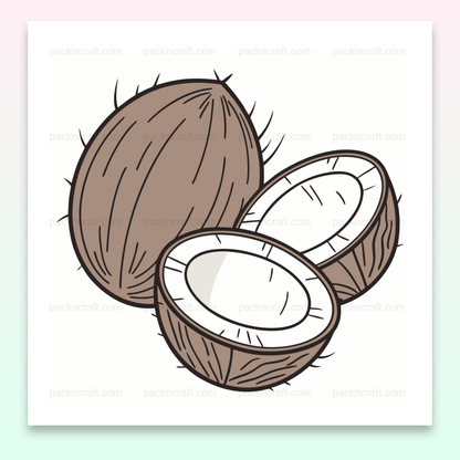 Illustration de noix de coco fendue, idéale pour créations tropicales et papeterie