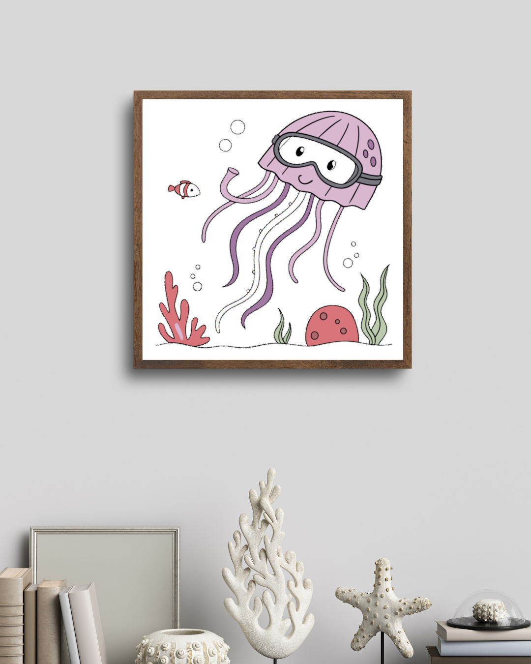 Cadre avec méduses cartoon exploratrices sur fond bleu style marin attrayant