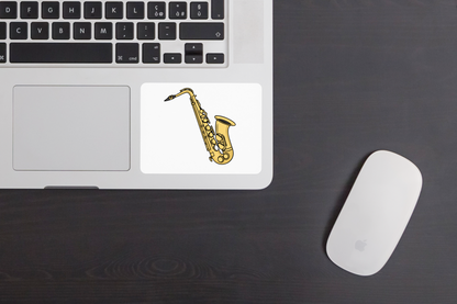 Sticker vintage avec saxophone stylisé, design pour amateurs de musique expressive