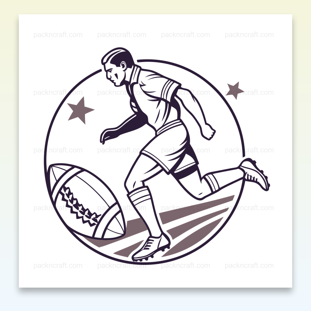 Illustration SVG vintage d'un joueur de rugby au sprint, dynamique pour projets DIY.
