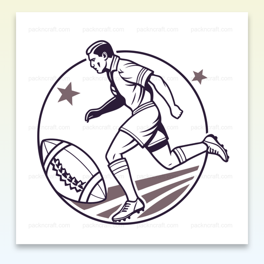 Illustration SVG vintage d'un joueur de rugby au sprint, dynamique pour projets DIY.