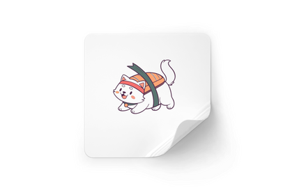 Sticker joyeux chiot sushi style kawaii sur fond blanc créatif et amusant
