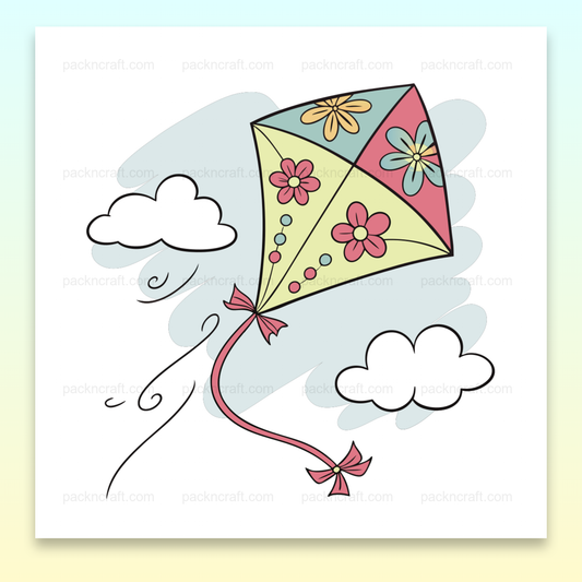 Illustration vectorielle de cerf-volant fleuri coloré dans un ciel bleu, usage créatif et éducatif.