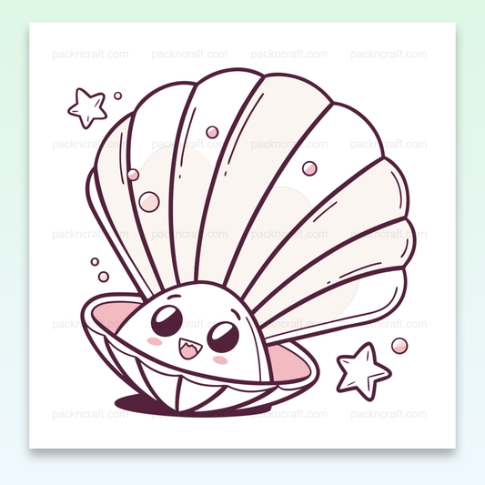 Illustration kawaii de coquillage souriant, idéale pour décoration marine.