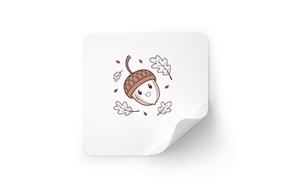 Sticker avec gland souriant style kawaii en automne sur fond neutre