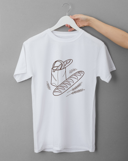 T-shirt orné d'une icône minimaliste de baguette et blé pour les passionnés de cuisine