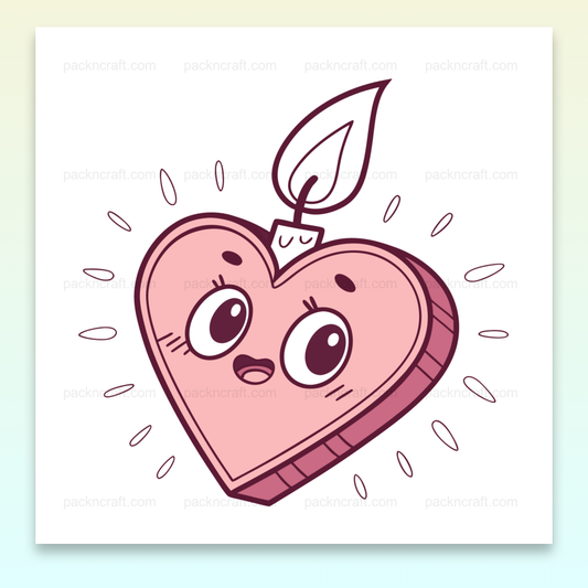 Cœur en forme de bougie avec visage kawaii, parfait pour arts créatifs.