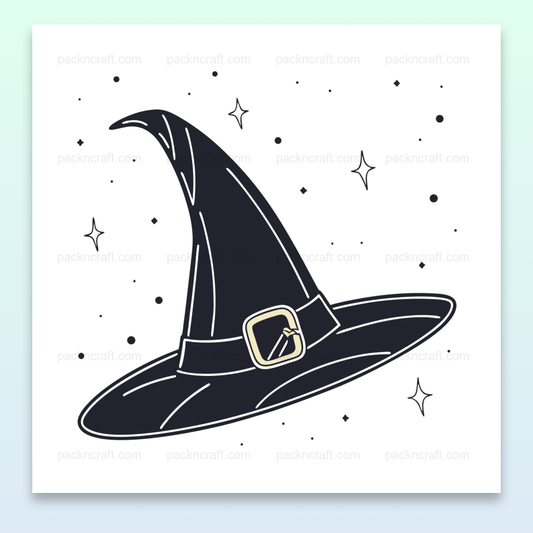 Illustration d'un chapeau de sorcière en style monochrome, parfait pour Halloween.