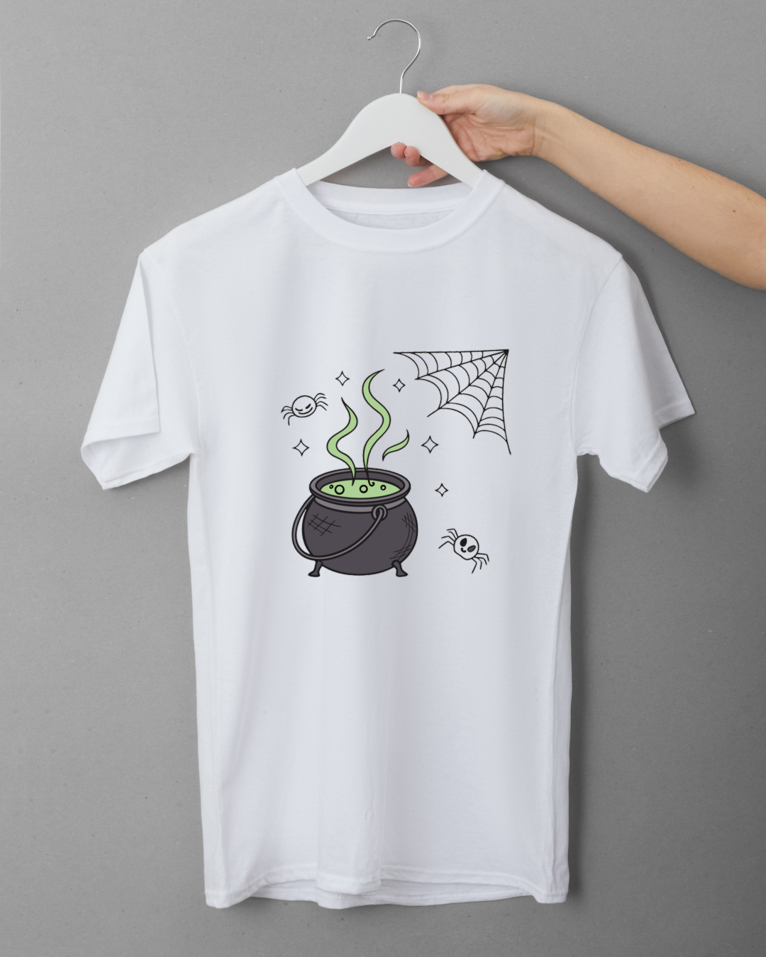 T-shirt festif noir avec icône mystique de chaudron bouillonnant pour Halloween