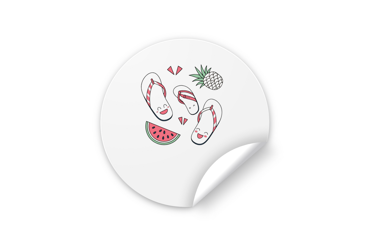 Sticker avec tongs joyeuses style kawaii thème tropical coloré