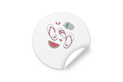 Sticker avec tongs joyeuses style kawaii thème tropical coloré