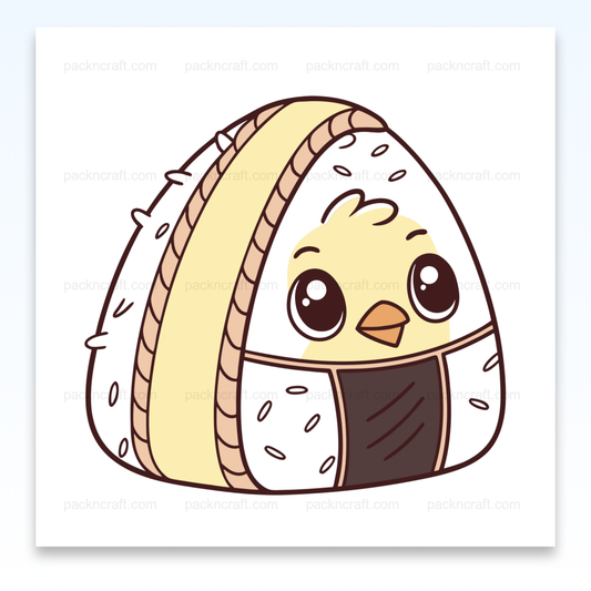 Illustration kawaii d'un oiseau dans un onigiri, idéal pour DIY et papeterie