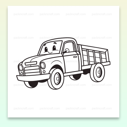 Camion souriant en illustration cartoon vectorielle, idéal pour déco enfantine.