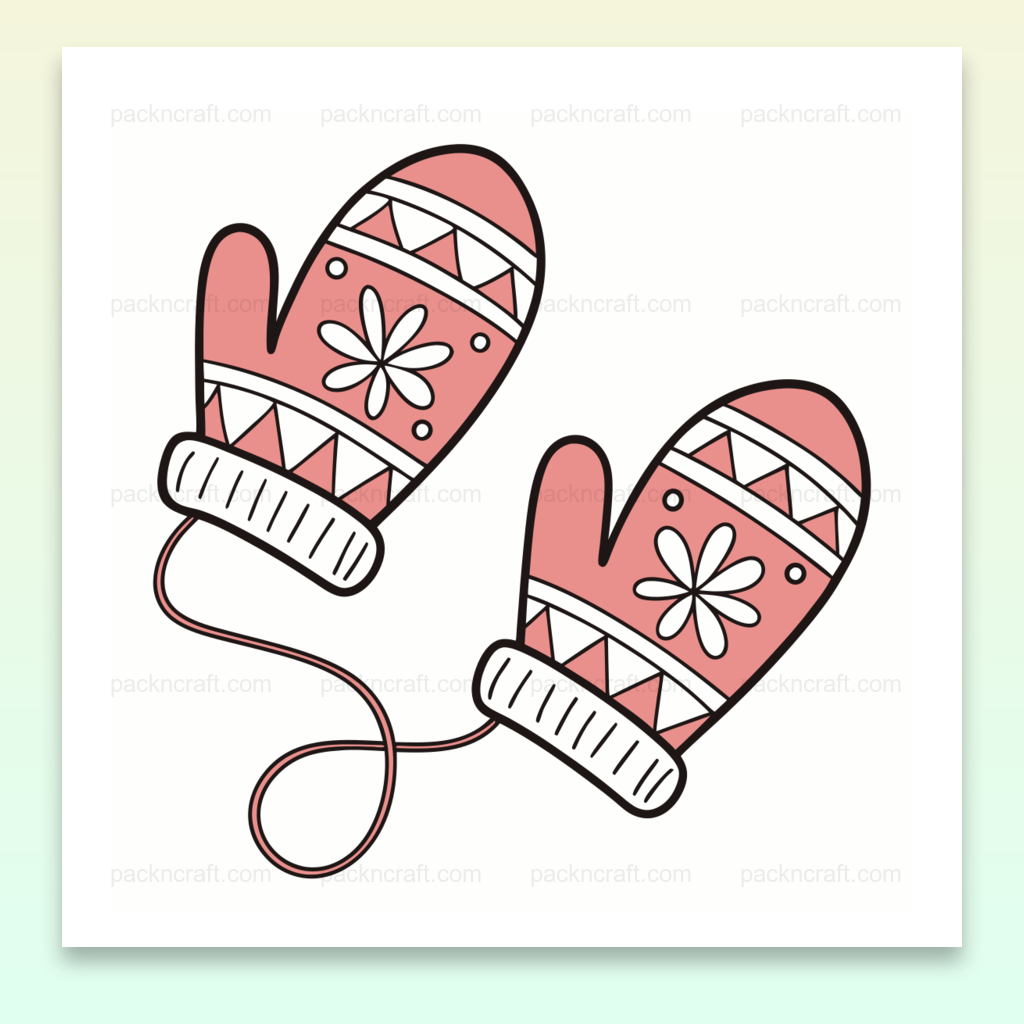 Illustration douce de moufles hivernales en style pastel, idéale pour projets DIY et décoration.