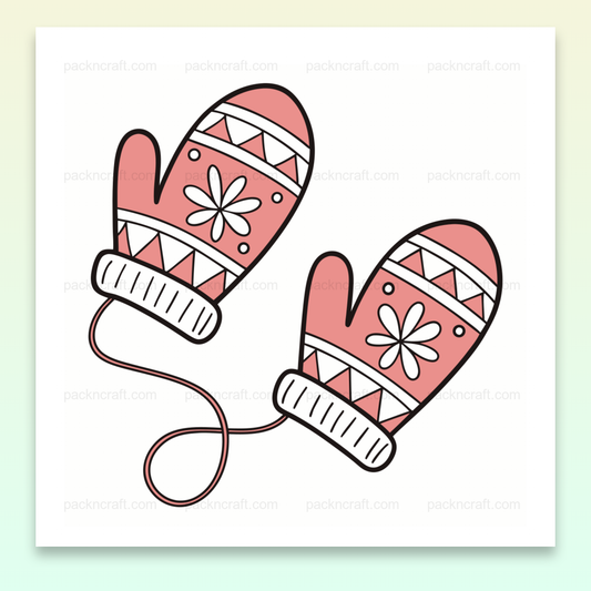 Illustration douce de moufles hivernales en style pastel, idéale pour projets DIY et décoration.