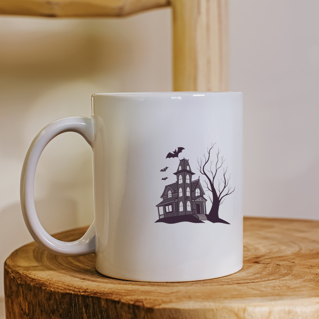 Mug avec motif gothique maison hantée et chauve-souris pour Halloween