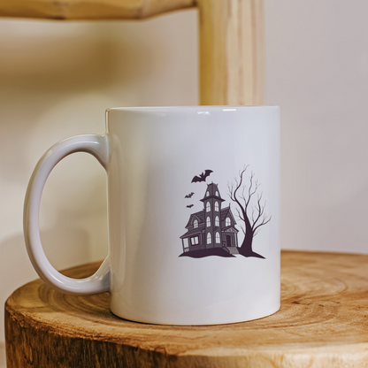 Mug avec motif gothique maison hantée et chauve-souris pour Halloween